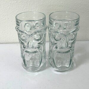 Anchor Hocking Screaming Tiki Glass Set of 2 Glasses Hawaiian Polynesian Tumbler